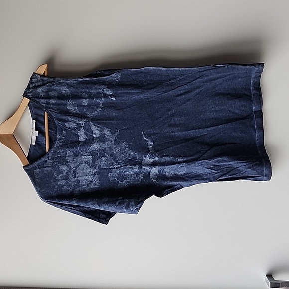 MCS Made in Italy Faded Abstract Print Assymetrical Fine Knit Cotton Top - Picture 1 of 7